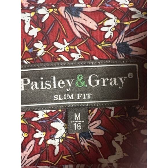 Paisley & Gray Men’s M Slim Fit Red Floral Button Down Shirt Long Sleeve Stretch - Picture 8 of 12